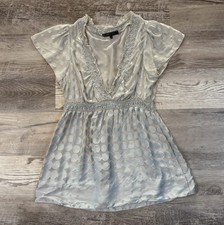 BCBGMAXAZRIA Y2K Silk Polka Dot Babydoll Top Powder Blue Blouse Small Fairy 2000 picture