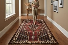 Geometric Semi Antique Vintage Handmade Wool Area Rug Oriental Carpet 4 x 9'4 picture