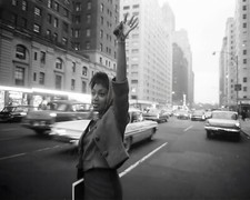 1960s YOUNG BLACK WOMAN Hailing a Cab, Manhattan, NY City, Vintage Photo Reprint picture