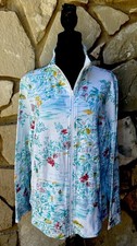 Kim Rogers 100% Cotton Terry Lined Jacket XL Multicolor Tropical Print Zip NWOT picture