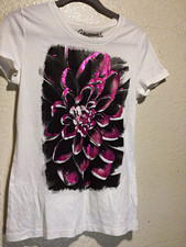 Aéropostale White Flower Graphic Print Crew Neck Short Sleeve Cotton T-Shirt L picture