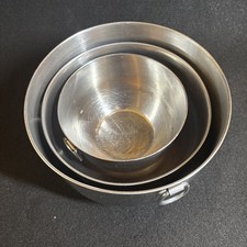 Set of 3 Farberware Nesting Mixing Bowls #734 Stainless Steel Double Thumb Rings picture