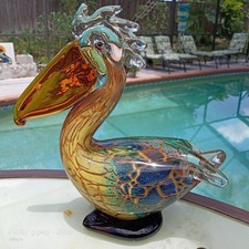 Vintage Murano Multi Color Hand Blown Art Glass Bird Pelican Approx 7