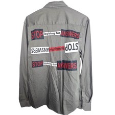 Zara Mens Graphic Print Stop Looking For Answers Casual Streetwear L Grunge Slim picture