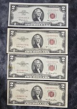 Lot of 4 RARE Red Seal $2 Star Notes - 1963 (UNC) & (3) 1953 Replacement Bills picture