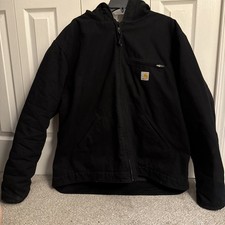 Carhartt OJ4392-M Washed Duck Sherpa Lined Hooded Jacket Black Sierra Mens 2XL picture
