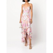 Milly Womens Edra Summer Paisley Dress Pink Multi Ruffle High Low 2 picture