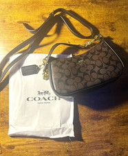 Coach Teri Shoulder Bag Brown/Black Gold Chain Strap Zip, Pockets picture
