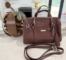 Coach F26121 Burgundy Pebbled Leather Satchel Crossbody Bag Tassel Purse picture