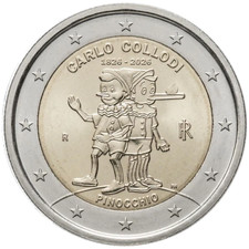2026 Italy € 2 Euro Uncirculated UNC Coin - Carlo Collodi 200 Years: PINOCCHIO picture