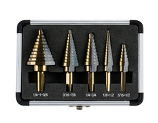 Juego 5 Brocas Escalonadas HSS Titanio 50 Medidas para Metal con Estuche Alumini picture