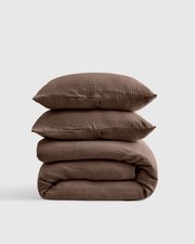 Quince 100% Organic Cotton Airy Gauze Duvet Cover Set KING Chocolate NWOT picture