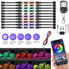 10PCS Motorcycle RGB LED Strip Light Under Glow Neon Kit Bluetooth APP Control picture