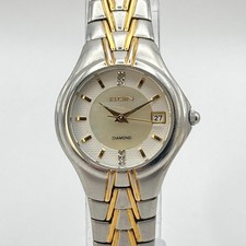 Elgin Women's Diamond Watch 25mm Silver Gold Tone MOP Dial Date New Battery 7