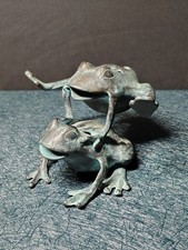3 Vintage SPI San Pacific Bronze Frog Sculptures Lot Candlestick Holder/Figures picture