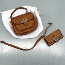 Brighton Ginger Brown Pebbled Leather Handbag and Organizer Wallet Set Crossbody picture