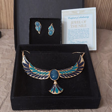 The Franklin Mint Jewel of the Nile 22k Gold Enamel Bird Brooch Blue Onyx COA picture
