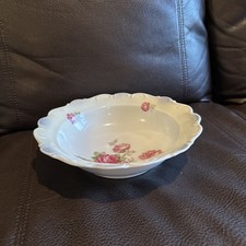 FINE ANTIQUE GERMANY PORCELAIN W/RED ROSES - 9.5” BOWL - BEAUTIFUL picture