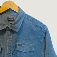 Brixton Corduroy Shirt Mens L Teal Blue Excellent Western Relaxed Fit Bowery picture