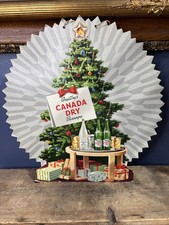 Vintage Original Canada Dry Soda Ginger Ale Cardboard Christmas Hanging Sign picture