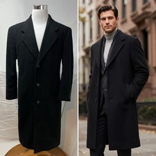 Tailors Row Finery Men’s 40R Wool Cashmere Long Black Overcoat Vintage Bespoke picture