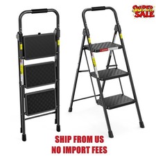 LevLad 3 Step Ladder, Folding Step Stool with Anti-Slip Pedal, Sturdy Steel Ladd picture