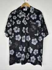 USMC Hawaiian Shirt Mens Size M Made In USA Semper Fidelis Marine Corps Aloha picture