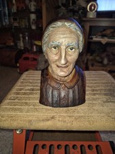VTG HAND CARVED WOOD BUST OLD BASQUE LADY LISTED ARTIST J. ALBERDI picture