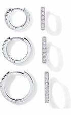 3 PAIRS PAVOI 18K Gold Plated CZ Huggie Hoop Earrings Set Hinged picture