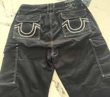 Size 32 True Religion Jet Black Baggy Ladder SN Cargo Pant picture