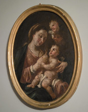 Antique Italian Old Master Oil Painting 18thC Madonna & Child Oval Framed picture