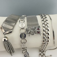 Vintage Bracelet Lot Monet Sarah Coventry Silver Tone Mesh Chain Link Set of 5 picture