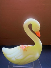 Vintage Fenton Rose On Custard Swan Uranium Glass Hand Painted & Signed Glows  picture