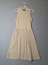 NWT Zesica Beige Ribbed Knit Pleated Skirt Swing Dress Women's Medium Stretch picture