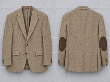 Vintage WFF Farah Men’s 42R 100% Wool Donegal Tweed Blazer Elbow Patches Brown picture