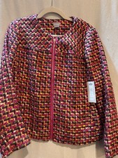 Chico's Women's Size 1 Multicolor Tweed Zip-Up Jacket with Pink Trim - New with picture
