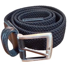 Mens Braided Golf Stretch Belt Black Woven Leather Trim 36 BN18BL011 picture