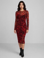 Guess Red And Black Dress Sheer Sleeves M picture