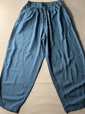 Tarse Women’s High Rise Linen Blend Harem Ankle Pants Blue Small Bohemian picture