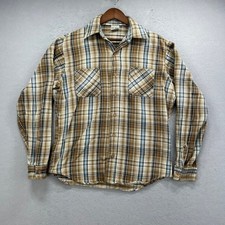 Big Mac Flannel Shirt Mens Medium Tall Brown Plaid Heavy Vintage 70s JC Penney picture