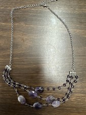 Women's Statement Multi Strand Purple Beaded Necklace Lobster Clasp Layered picture