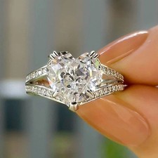 4.25Ctw Heart Cut Moissanite Split Shank Engagement Ring 14K White Gold Plated picture