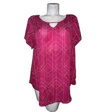 Torrid Fuchsia Pink Geometric Dotted Keyhole Chiffon Blouse Plus Size (2) 2X picture