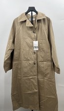 Zara Trench Coat Womens Beige Long Button Front Raglan Sleeve Pockets M picture
