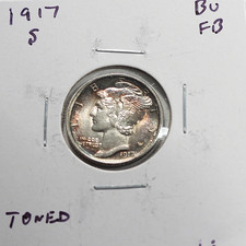 1917-S Key Date Mercury Silver Dime BU/FB condition  Pretty Toning  (522) picture