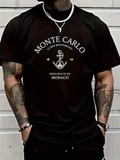 1pc Men's 100% Cotton T-Shirt with Monaco Anchor Print - Casual, Breathable picture