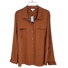 J. Jill Pure Jill Amber Brown Modal Rayon Button Down Shirt 2X New 325131 picture