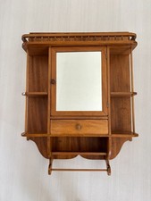 Vintage Rustic Country Wood Medicine Cabinet Mirror Towel Bar Wall Shelf 32