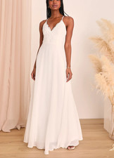 Lulus Dress Womens M White Lace V Neck Maxi Chiffon Spaghetti Strap Wedding picture