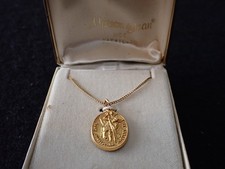 NOS Vintage Maison de Jean St Christopher Medal Necklace HGE Gold Plate in Box picture